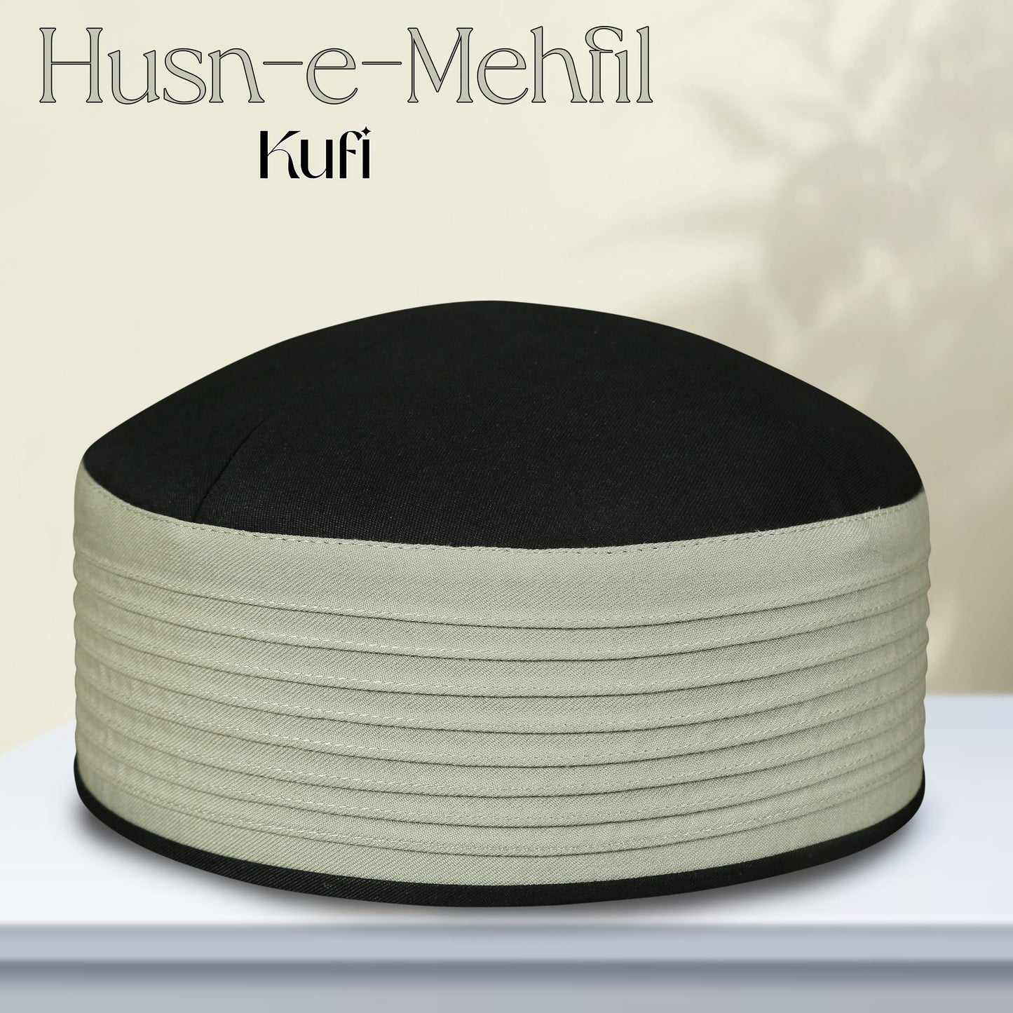Husn E Mehfil Misri Kufi Cap ÛÒ Fawn and black Prayer Cap for Men