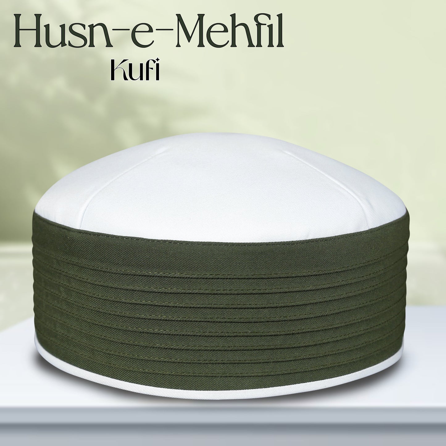 Husn E Mehfil Misri Kufi Cap ÛÒ Green and white Prayer Cap for Men