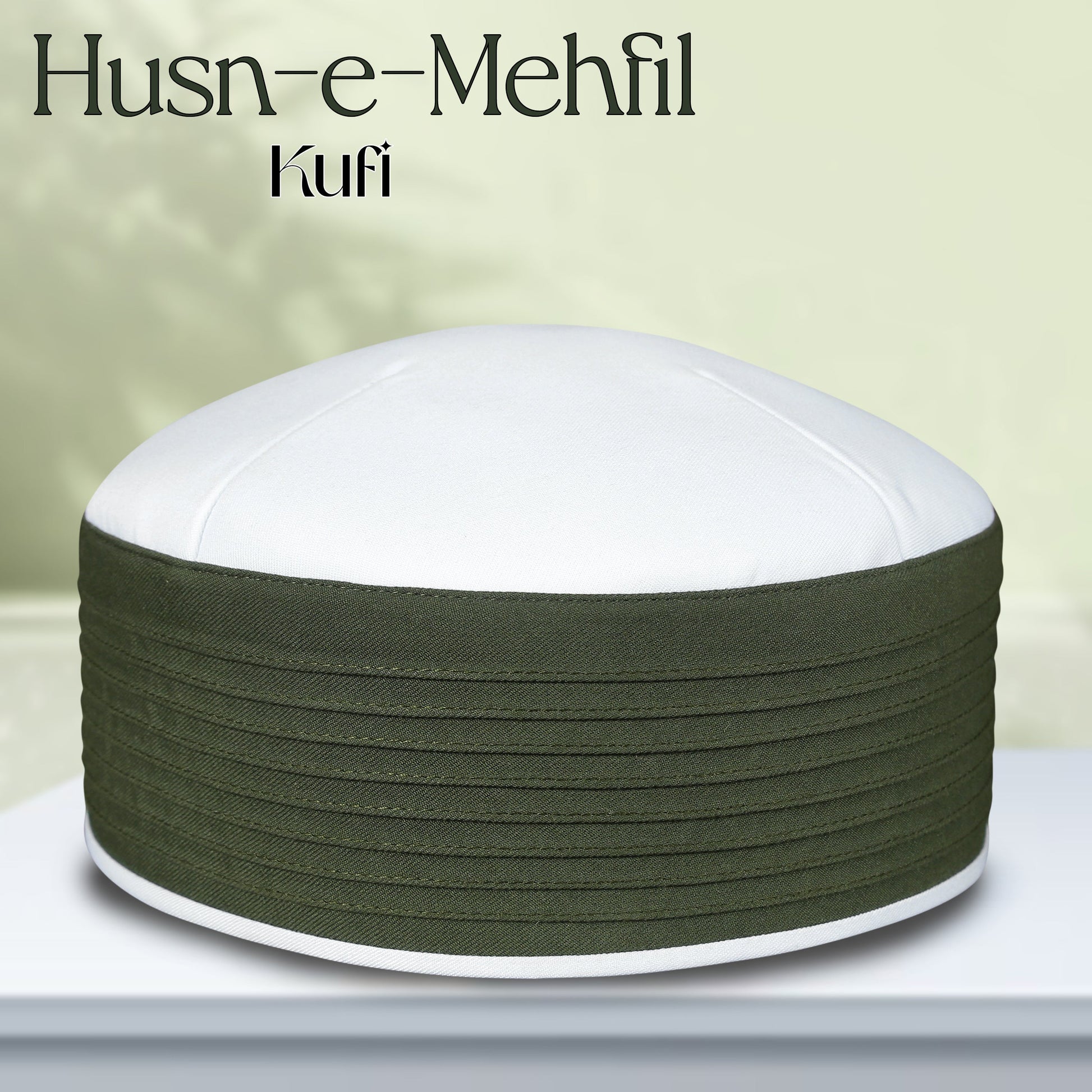 Husn E Mehfil Misri Kufi Cap ÛÒ Green and white Prayer Cap for Men
