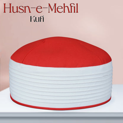Husn E Mehfil Misri Kufi Cap ÛÒ Red and white Prayer Cap for Men