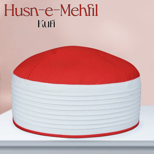 Husn E Mehfil Misri Kufi Cap ÛÒ Red and white Prayer Cap for Men