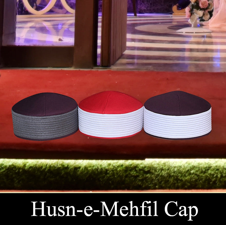 Husn E Mehfil Misri Kufi Cap ÛÒ White and maroon Prayer Cap for Men