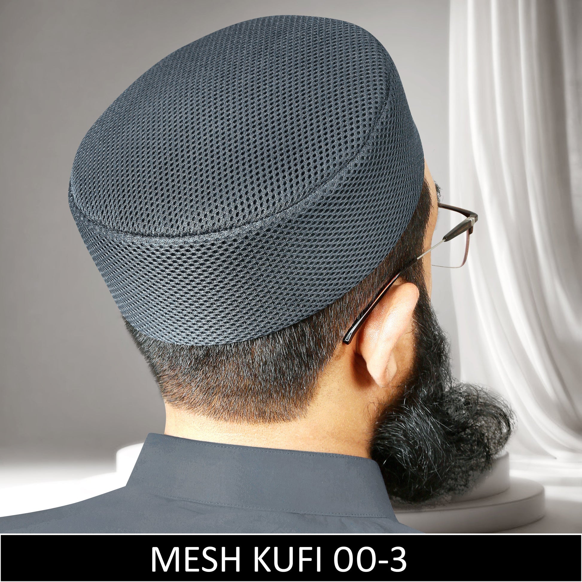 Grey Mesh qoofi for Men - Premium Breathable Islamic Namaz Topi and Muslim Prayer Cap | Modestile.pk