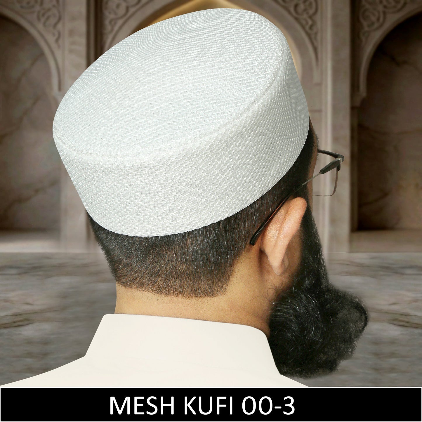 Premium White Mesh Koofi for Men – Breathable Islamic Namaz Topi and Lightweight Muslim Prayer Cap | Modestile.pk