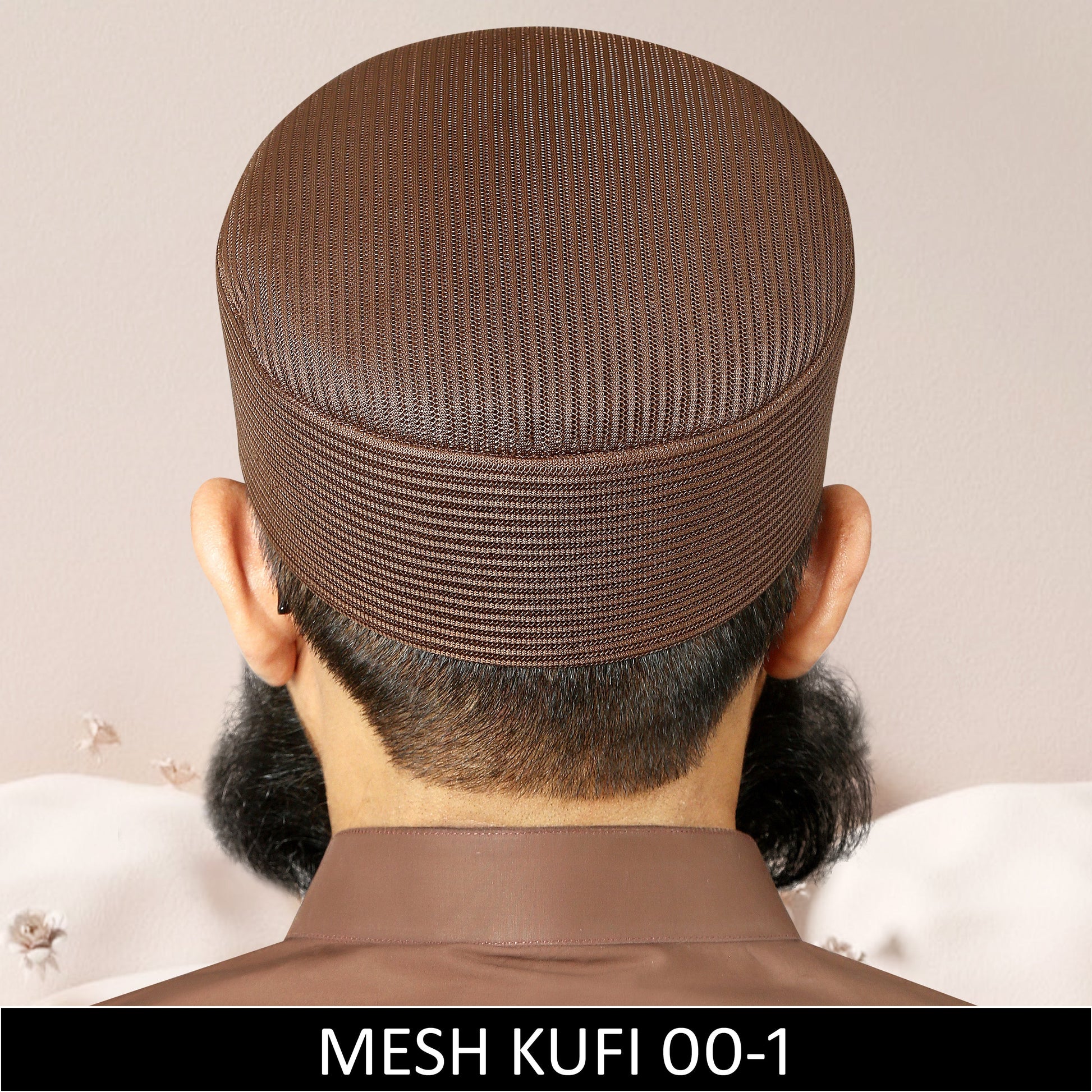 Brown Mesh Fabric Kufi, Premium Prayer Koofi For Namaz Summer Cap