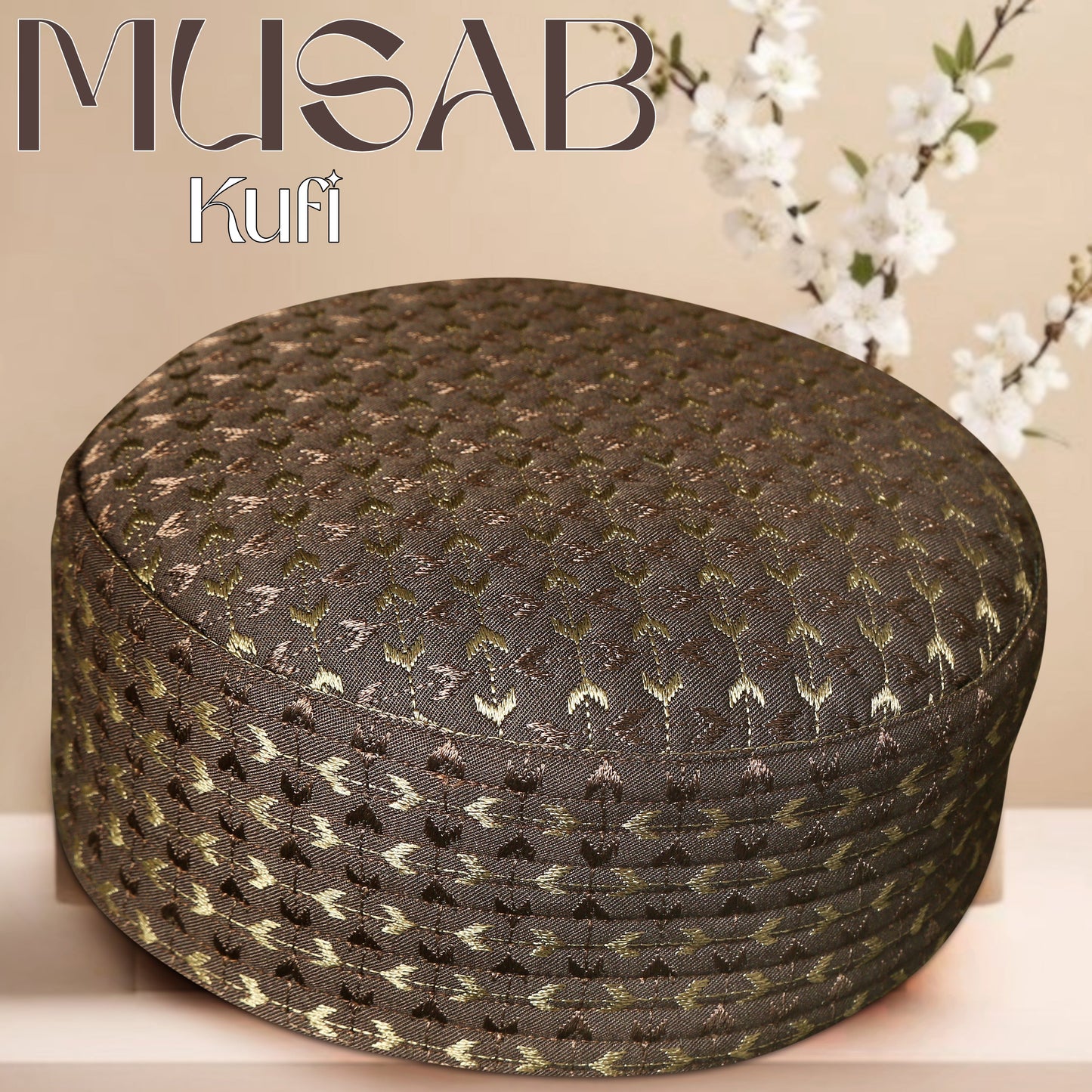Musab Hard Koofi Cap - Premium Embroidered Islamic Prayer Cap