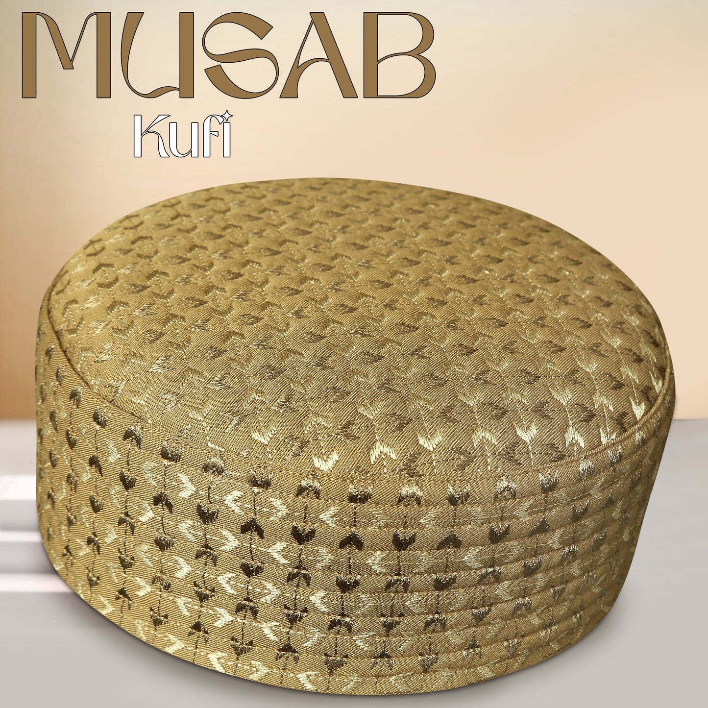 Musab Hard Koofi Cap - Premium Embroidered Islamic Prayer Cap