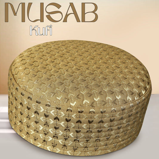 Musab Hard Koofi Cap - Premium Embroidered Islamic Prayer Cap