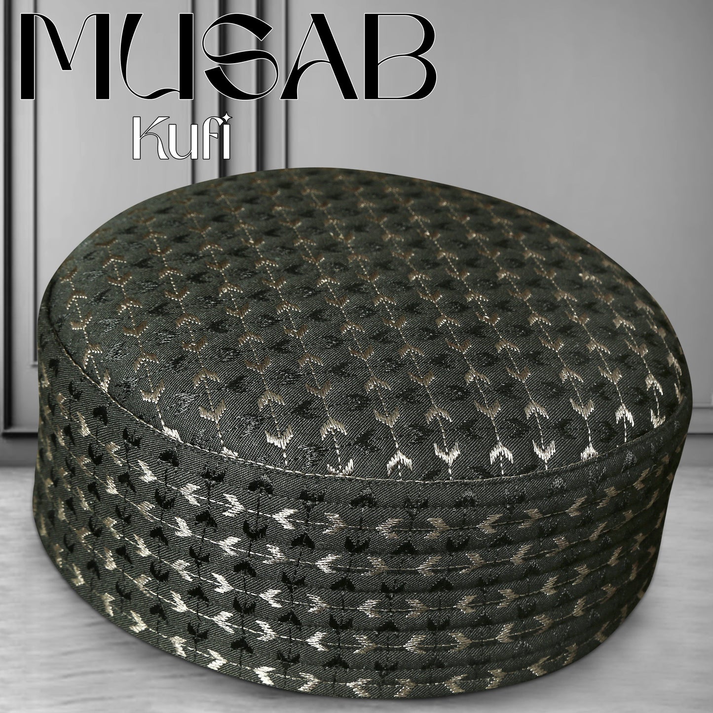 Musab Hard Koofi Cap - Premium Embroidered Islamic Prayer Cap