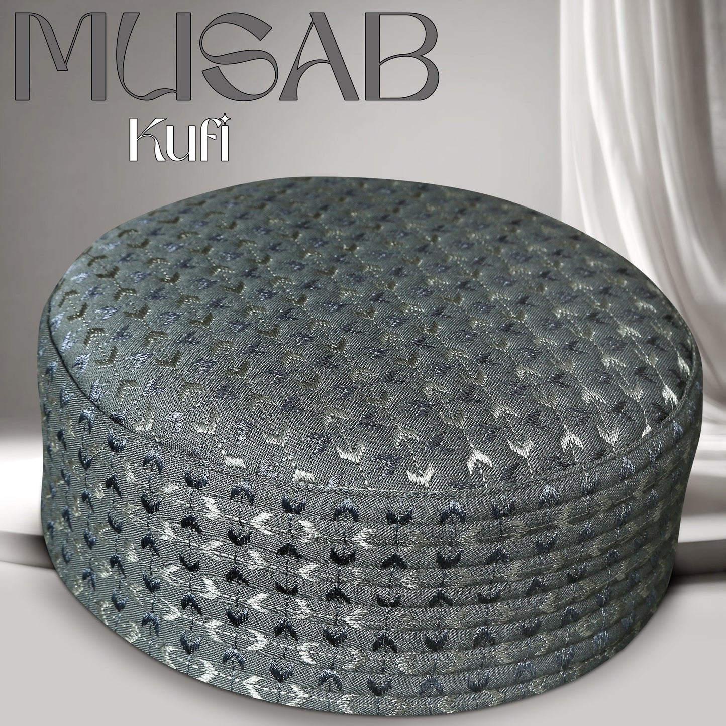 Musab Hard Koofi Cap - Premium Embroidered Islamic Prayer Cap