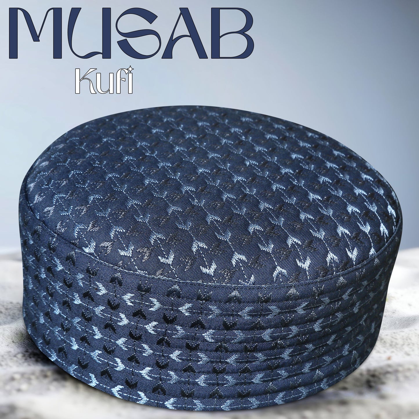 Musab Hard Koofi Cap - Premium Embroidered Islamic Prayer Cap
