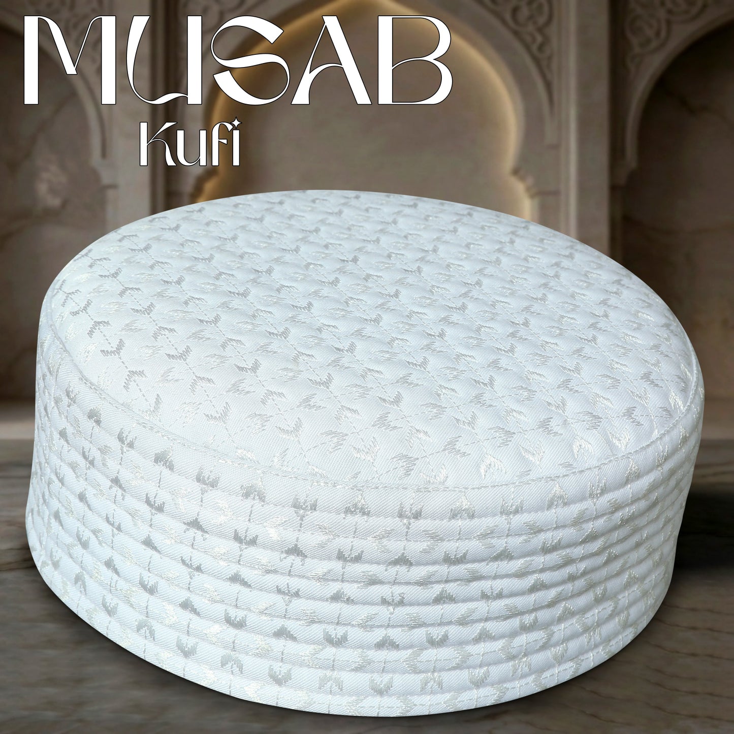 Musab Hard Koofi Cap - Premium Embroidered Islamic Prayer Cap