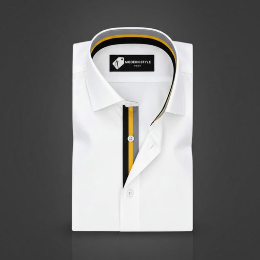 Premium White Shadow Placket Contrast Formal Shirt for Men