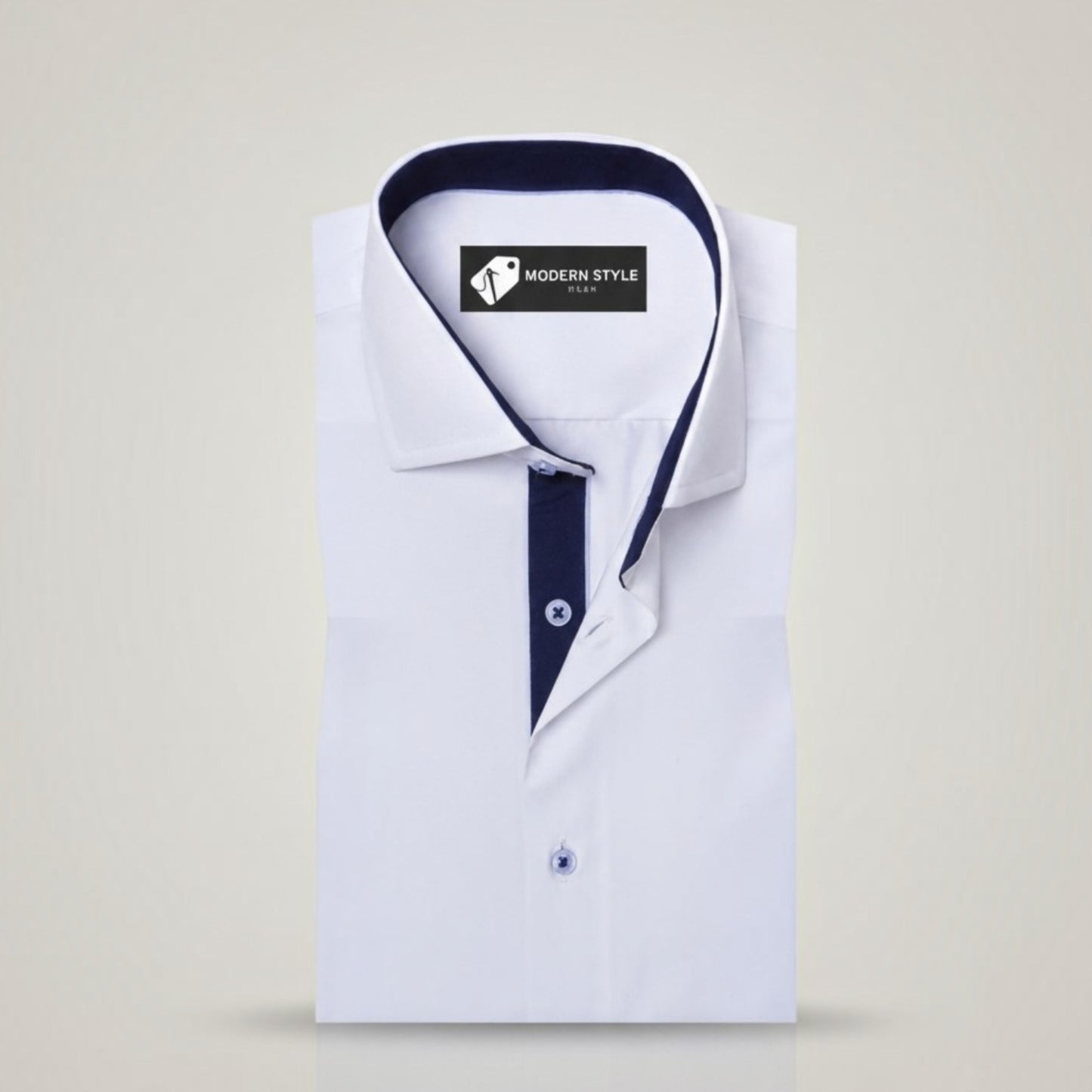 White Formal Shirt with Navy Contrast for Men