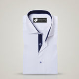 White Formal Shirt with Navy Contrast for Men