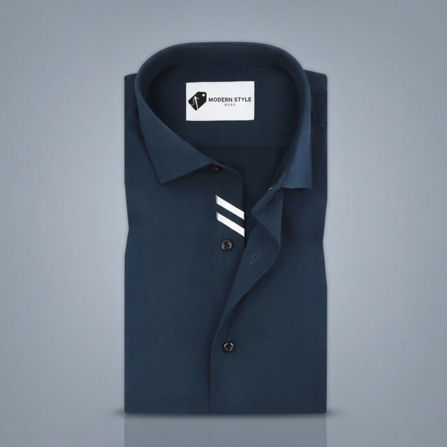 Navy Blue Solid Formal Dress Shirt for Men