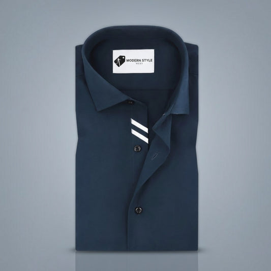 Navy Blue Solid Formal Dress Shirt for Men