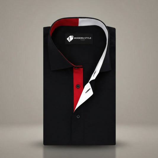 Black Inlay Formal Shirt for Men