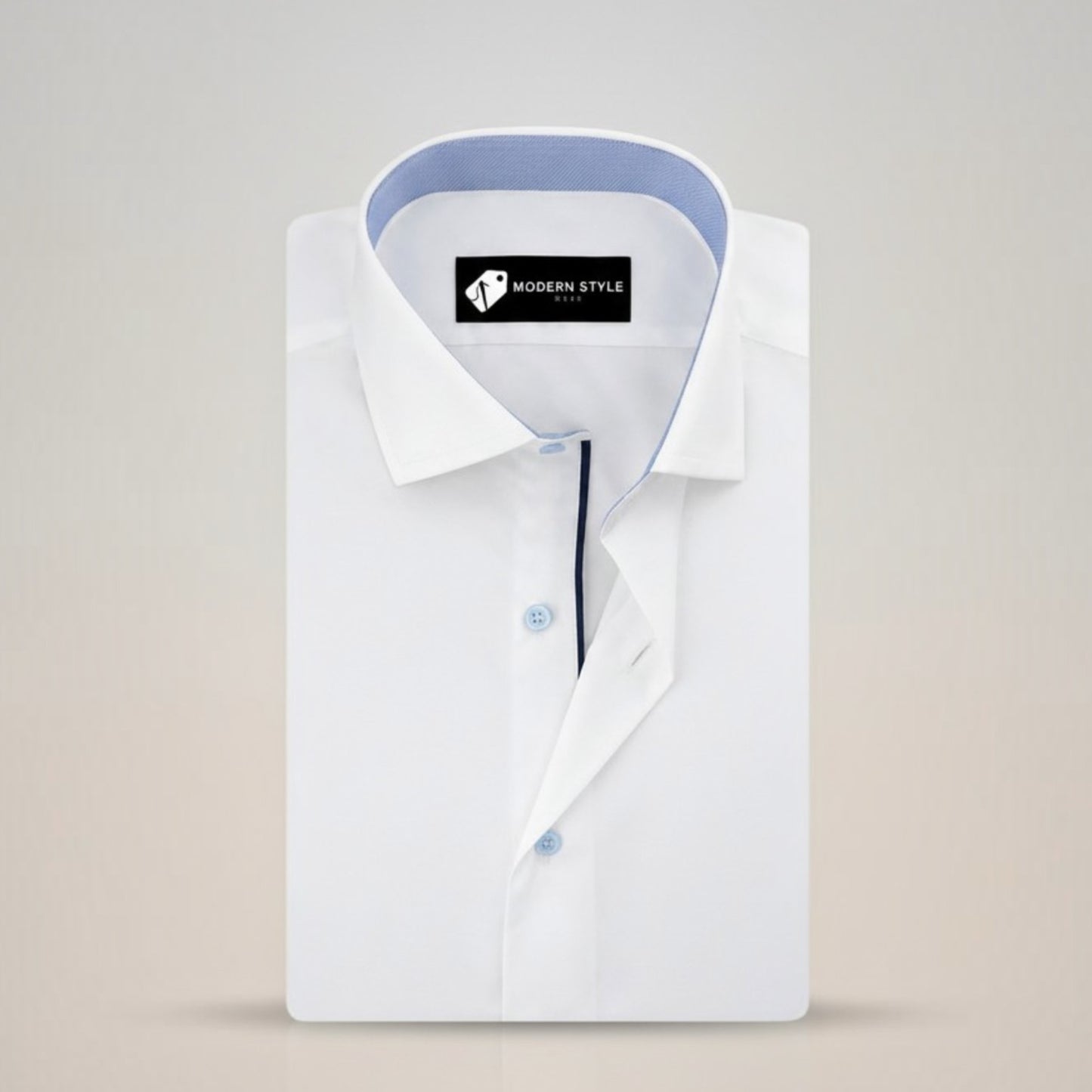 White Contrast Collar Formal Shirt for Men