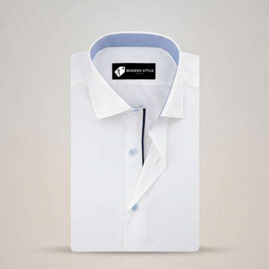 White Contrast Collar Formal Shirt for Men