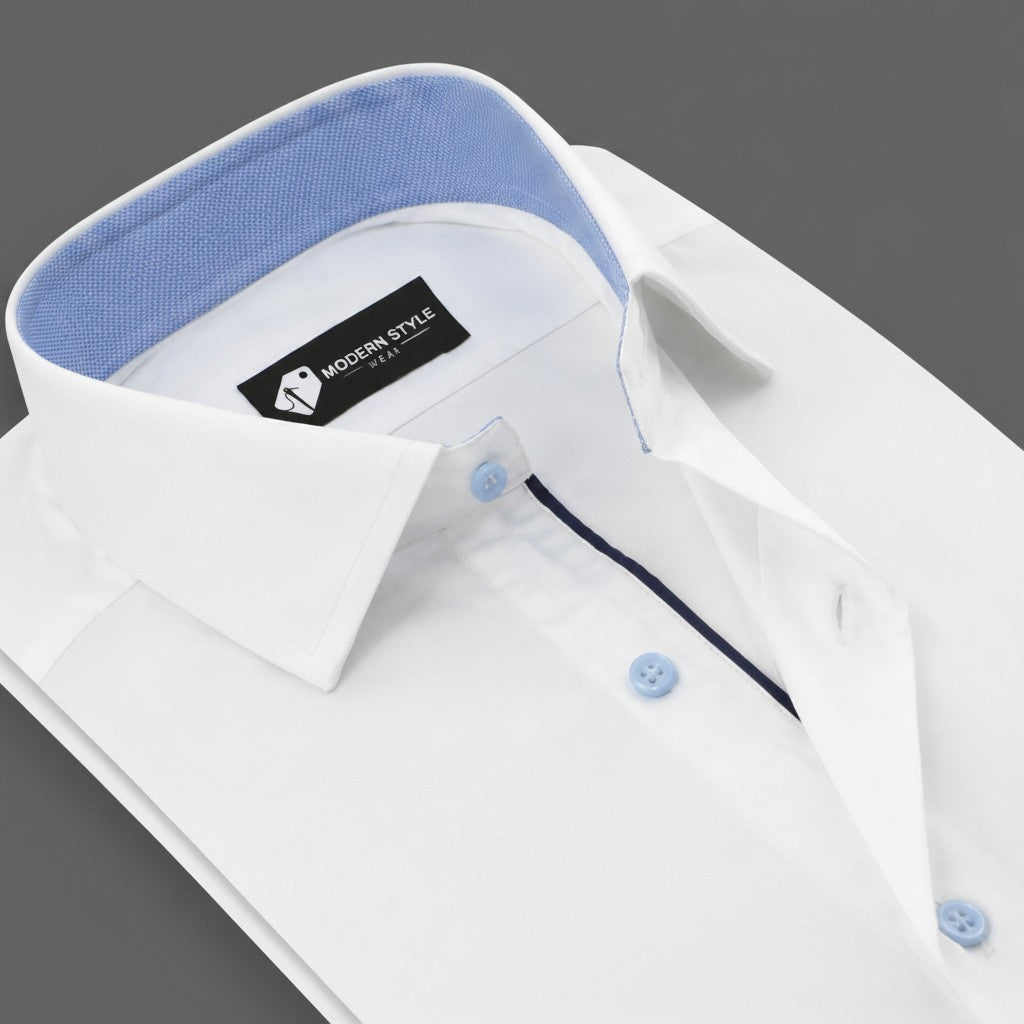 White Contrast Collar Formal Shirt for Men