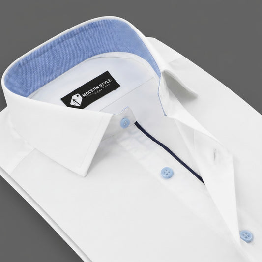 White Contrast Collar Formal Shirt for Men