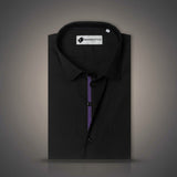 Black Formal Shirt for Men with Purple Placket Contrast
