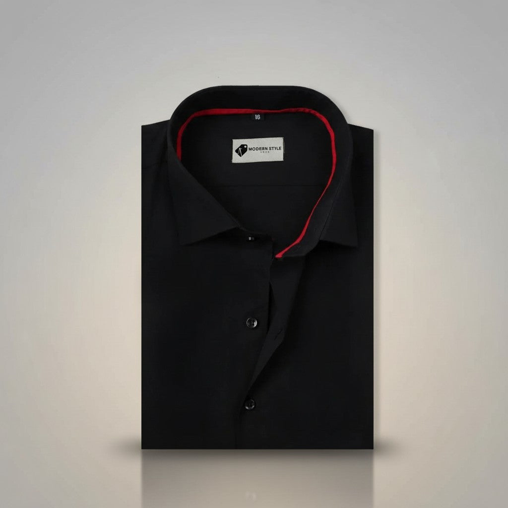Black Formal Shirt for Men with Red Inner Collar Contrast