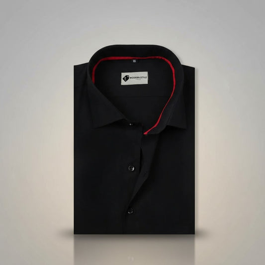 Black Formal Shirt for Men with Red Inner Collar Contrast