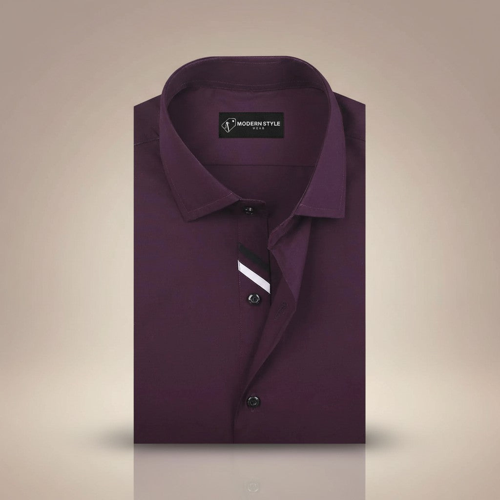 Plum Purple Formal Shirt for Men with Contrast Placket