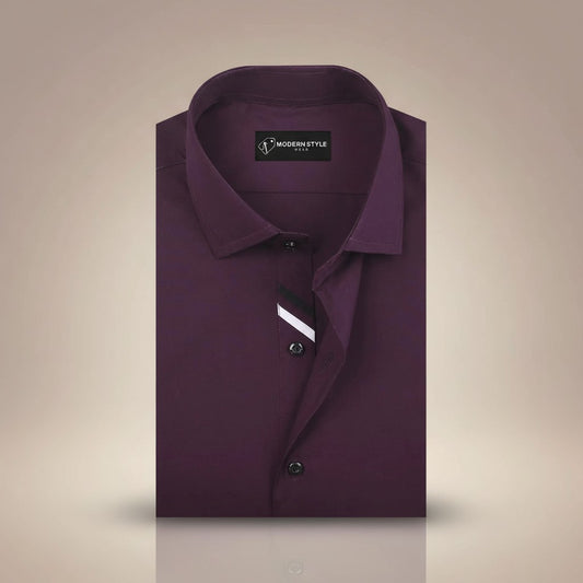 Plum Purple Formal Shirt for Men with Contrast Placket