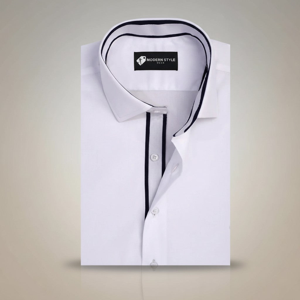 White Formal Shirt for Men with Navy Contrast Placket
