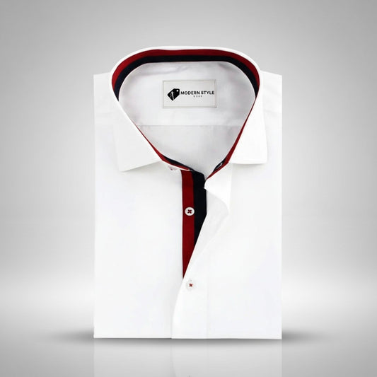 White Formal Shirt for Men with Contrast Placket