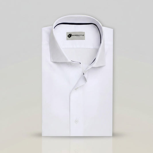 Classic White Formal Shirt for Men with Navy Inner Collar