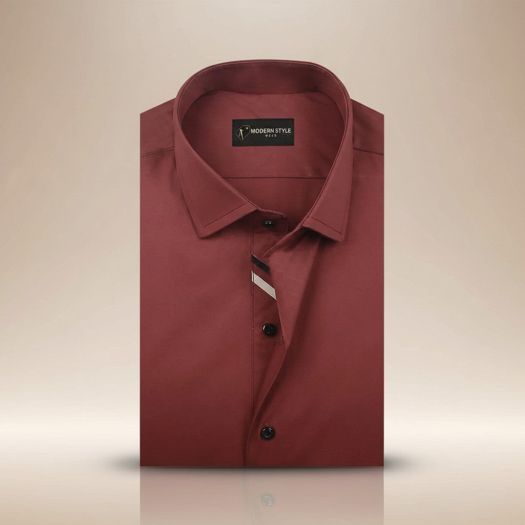 Rust Brown Formal Shirt for Men with Contrast Placket