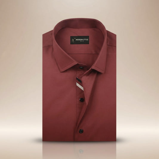 Rust Brown Formal Shirt for Men with Contrast Placket