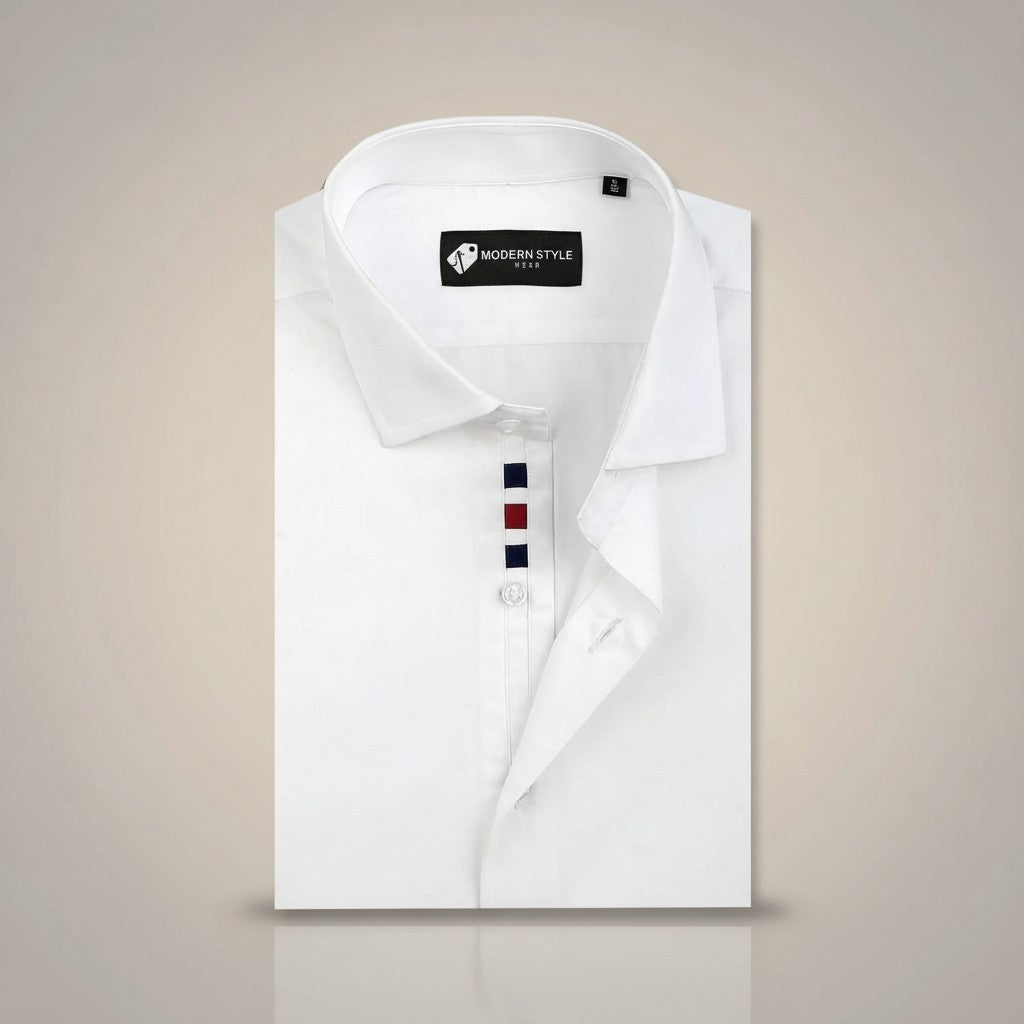 White Formal Shirt for Men with Red and Navy Placket