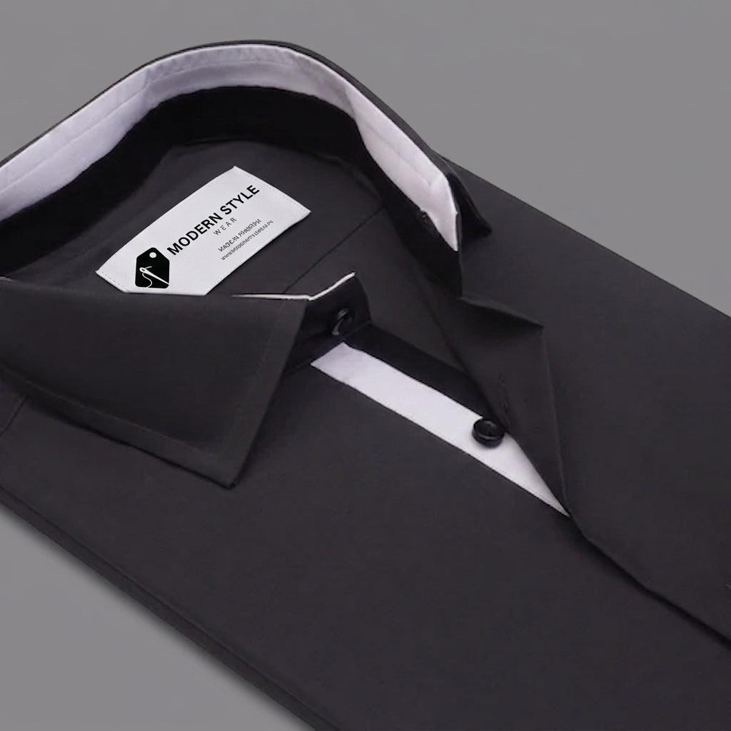 Gray Casual Shirt with Contrast Placket