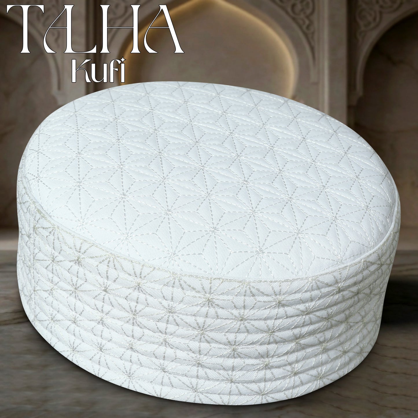 Talha Hard Koofi - Premium Embroidered Islamic Prayer Cap