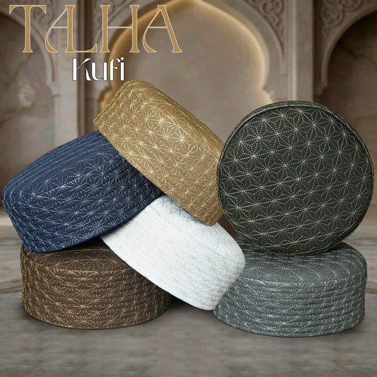 Talha Hard Koofi - Premium Embroidered Islamic Prayer Cap