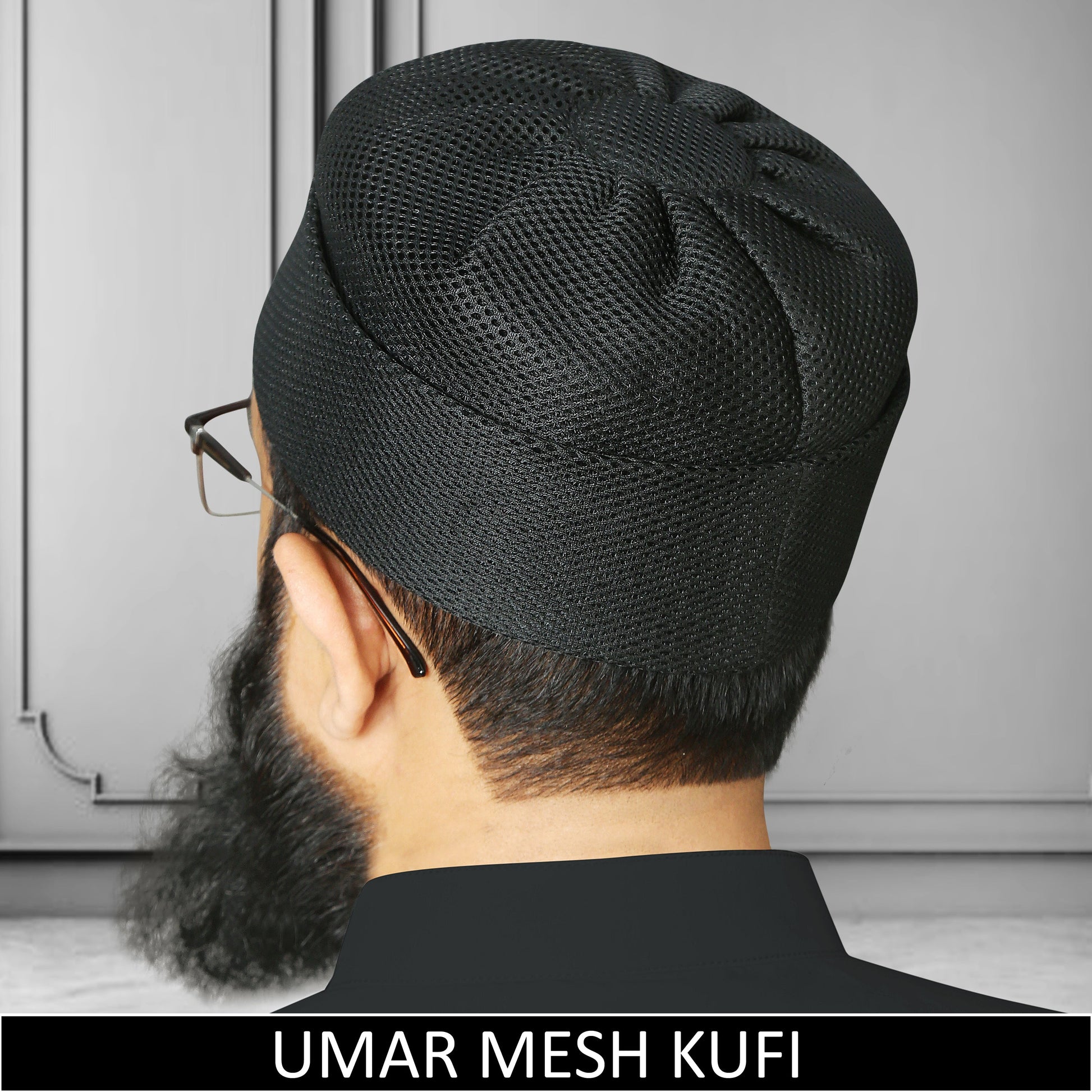 Black Umar Mesh Kufi for Men with Breathable Mesh Design for Everyday Islamic Prayer | Modestile.pk