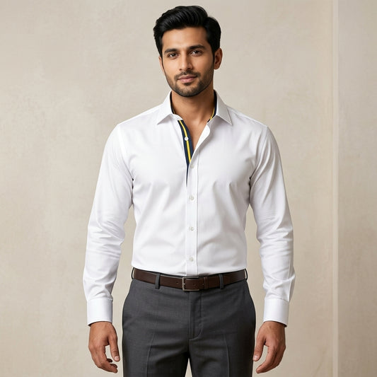 White French Contrast Formal Shirt for Men