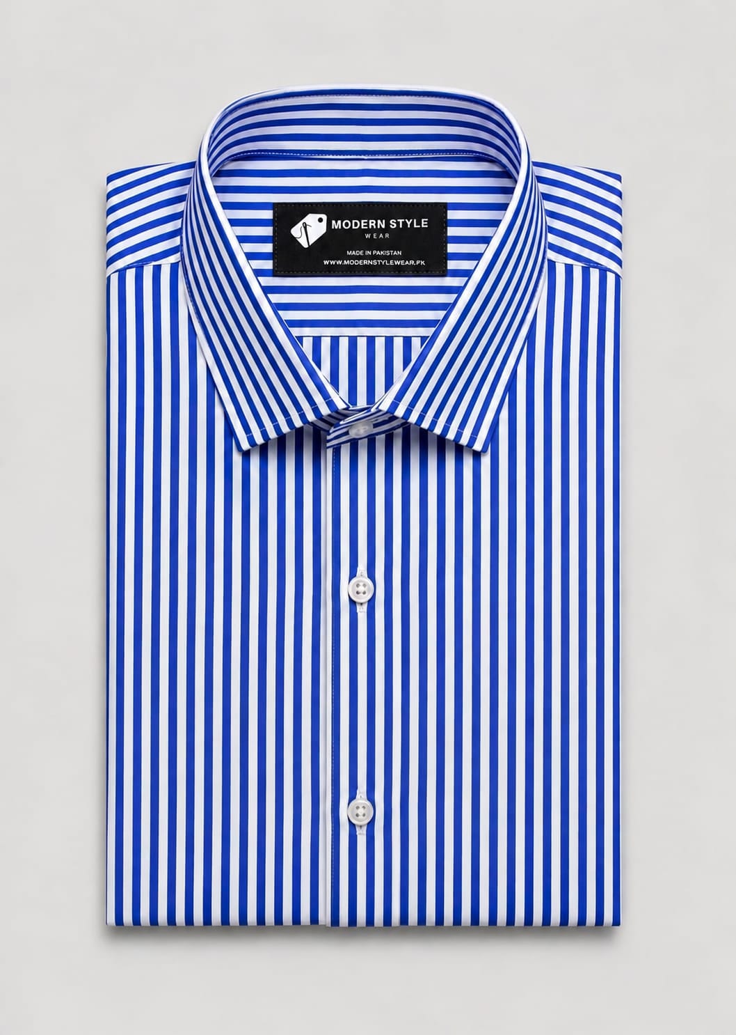 Blue & White Vertical Striped Semi Formal Shirt