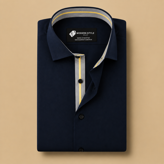 Navy Blue Contrast Placket Formal Shirt
