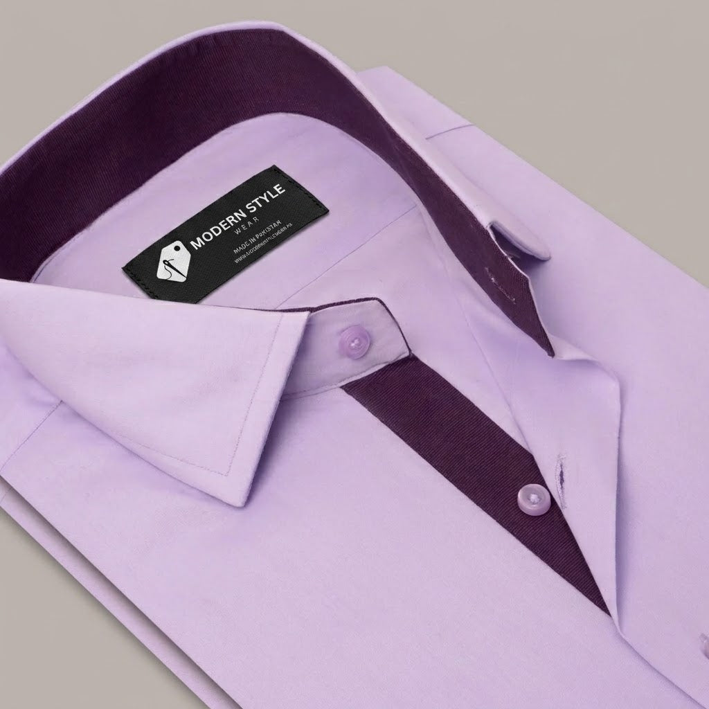 Light Purple Formal Shirt with Inlay Contrast