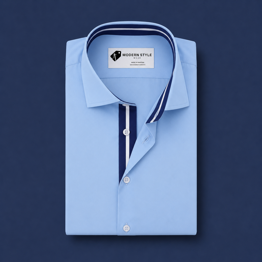 Sky Blue Navy Contrast Formal Shirt