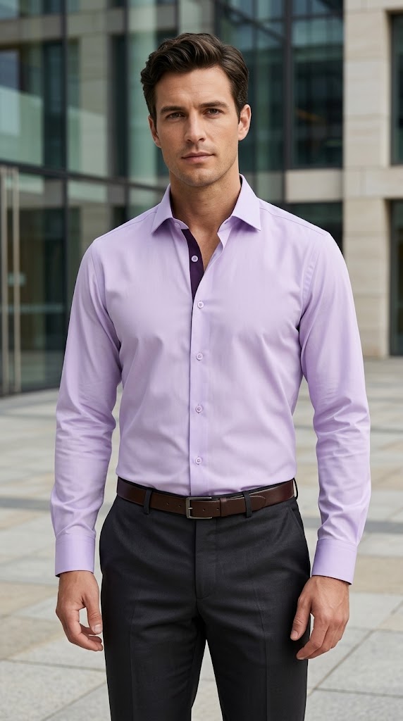 Light Purple Formal Shirt with Inlay Contrast