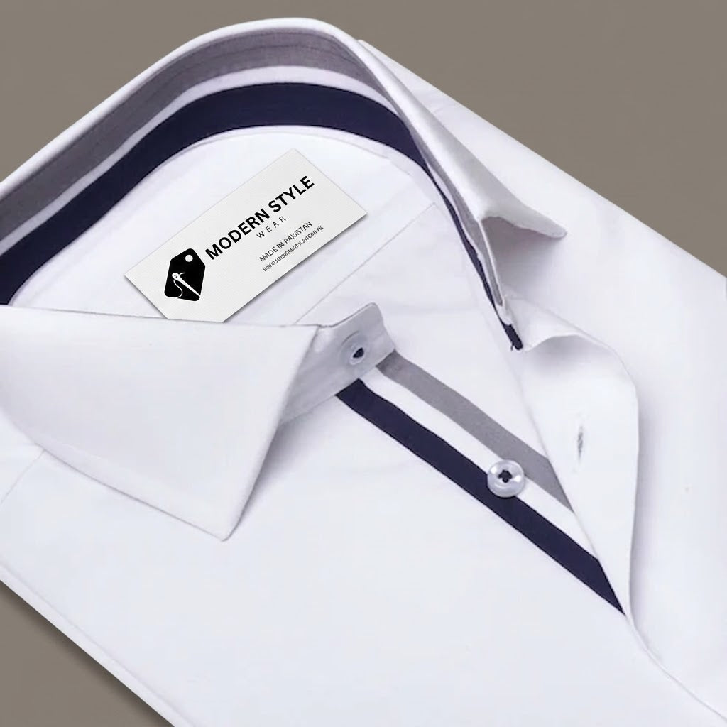 White Contrast Placket Formal Shirt