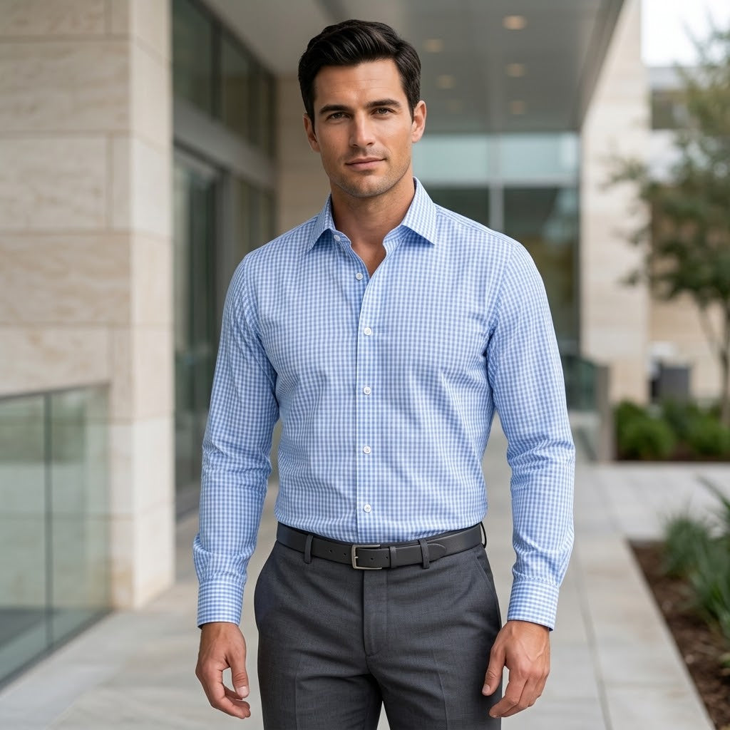 Executive Light Blue Micro Check Formal Shirt