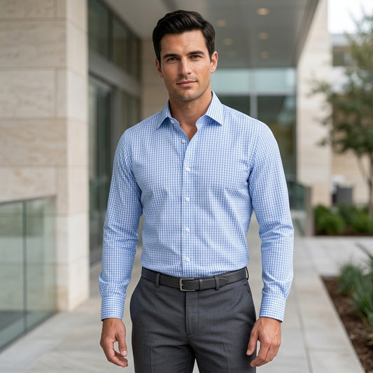 Executive Light Blue Micro Check Formal Shirt